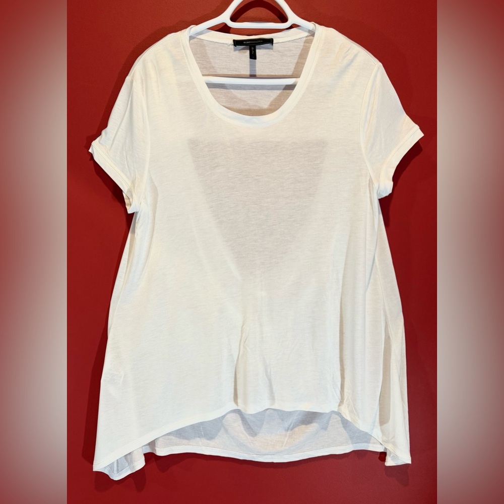 BCBG white “Mya” draped open back t-shirt